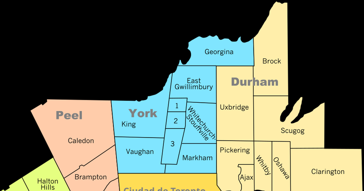 Mapa ilustrado del área metropolitana de Toronto y el GTA