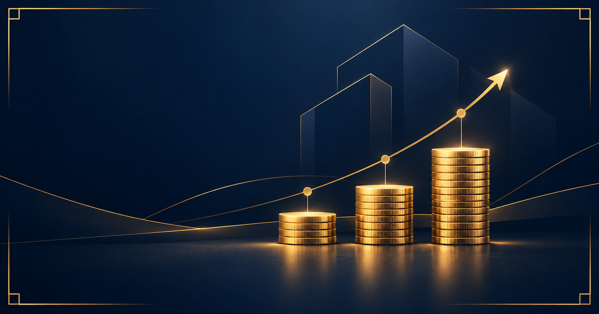 Ilustración de pasos de crecimiento financiero para el pago inicial de una casa